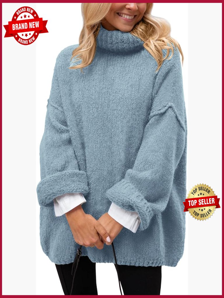 Chunky Turtleneck Pullover Sweater Oversized Knit Long Sleeve Top Winter
